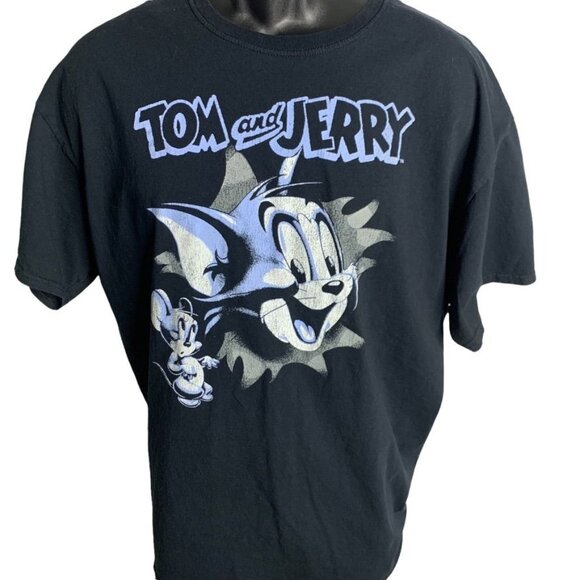 Vintage Men's Tom & Jerry Crewneck Short Sleeve Black Shirt Sz XL - Picture 1 of 4